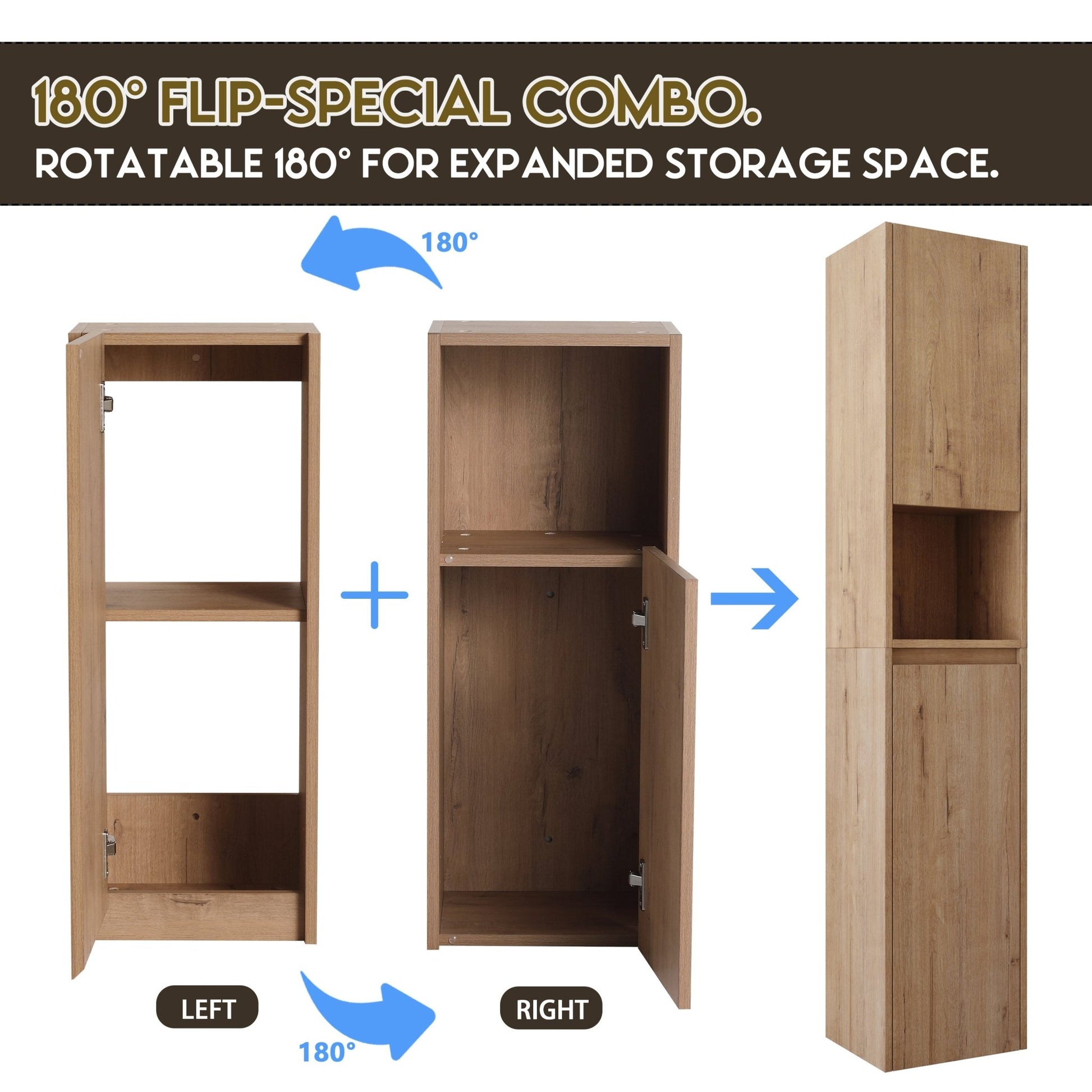 12' Bathroom Side Cabinet,Soft Close Doors,Float Mounting Design,Imitative Oak, SC00112IMO+SC00212IMO - K (KD - Packing) - 1st Choice Furniture Direct