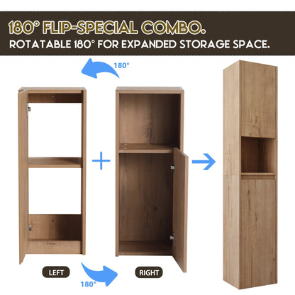 12' Bathroom Side Cabinet,Soft Close Doors,Float Mounting Design,Imitative Oak, SC00112IMO+SC00212IMO - K (KD - Packing) - 1st Choice Furniture Direct