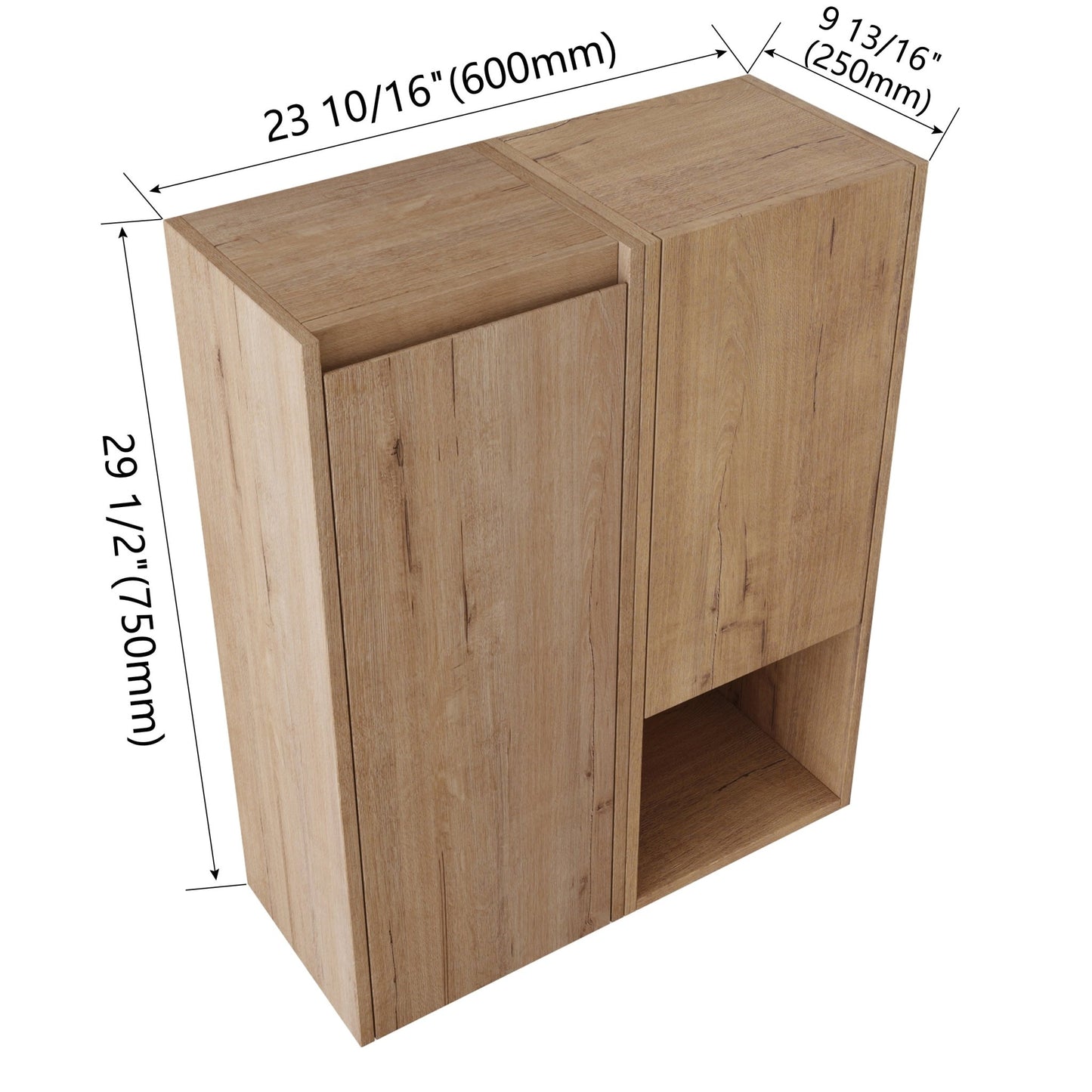 12' Bathroom Side Cabinet,Soft Close Doors,Float Mounting Design,Imitative Oak, SC00112IMO+SC00212IMO - K (KD - Packing) - 1st Choice Furniture Direct