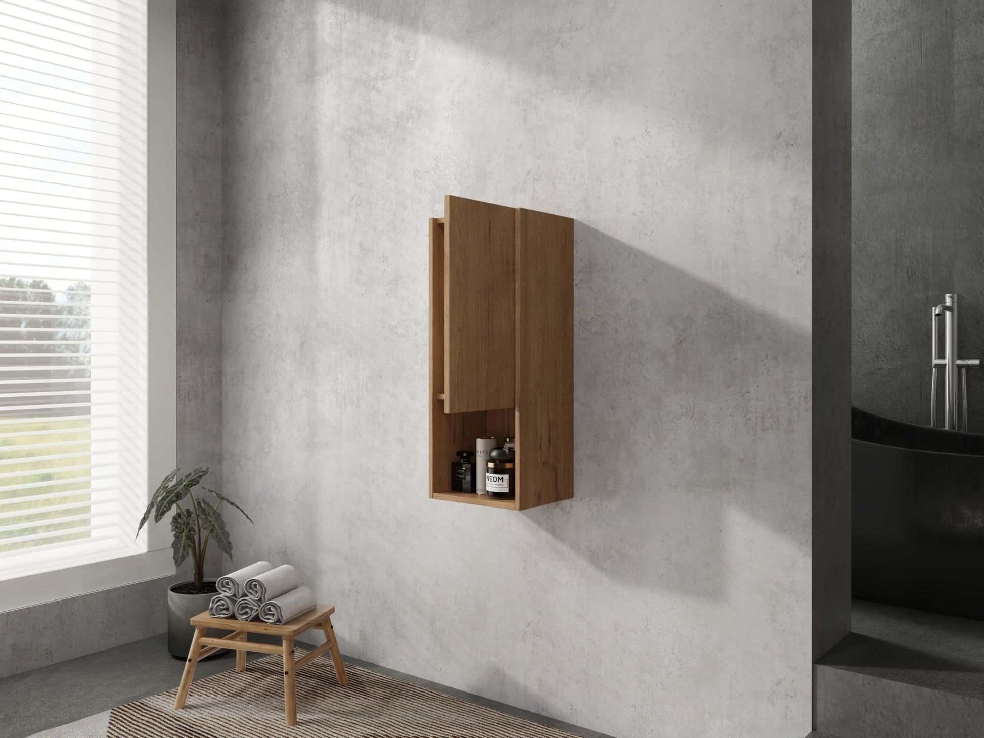 12' Bathroom Side Cabinet,Soft Close Doors,Float Mounting Design,Imitative Oak,(KD - Packing) - 1st Choice Furniture Direct
