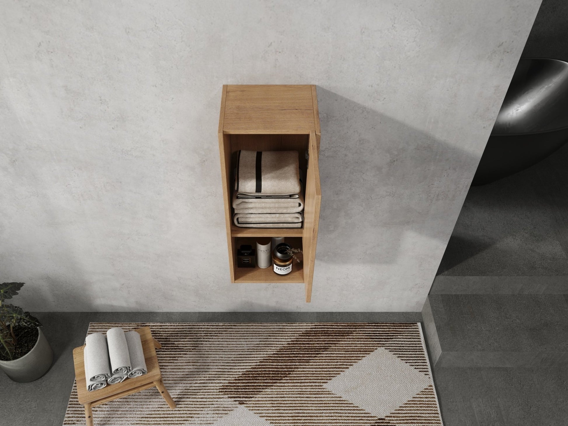12' Bathroom Side Cabinet,Soft Close Doors,Float Mounting Design,Imitative Oak,(KD - Packing) - 1st Choice Furniture Direct