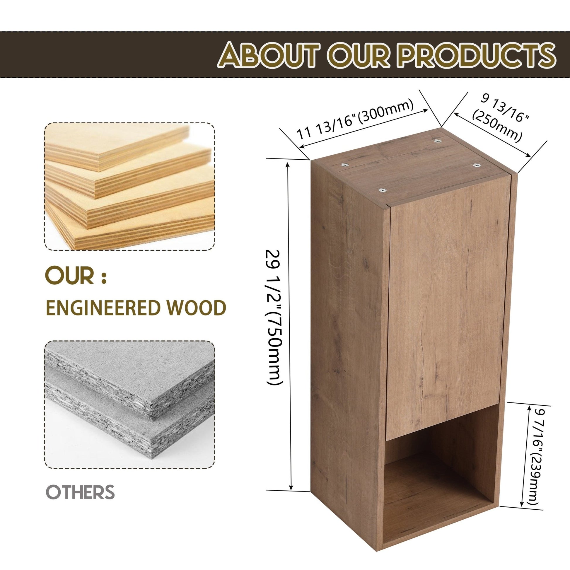 12' Bathroom Side Cabinet,Soft Close Doors,Float Mounting Design,Imitative Oak,(KD - Packing) - 1st Choice Furniture Direct