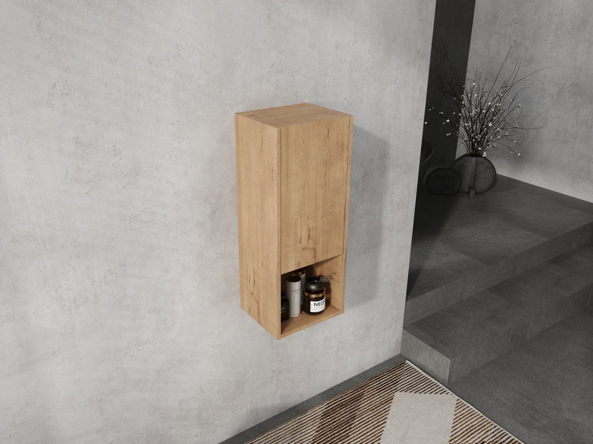 12' Bathroom Side Cabinet,Soft Close Doors,Float Mounting Design,Imitative Oak,(KD - Packing) - 1st Choice Furniture Direct