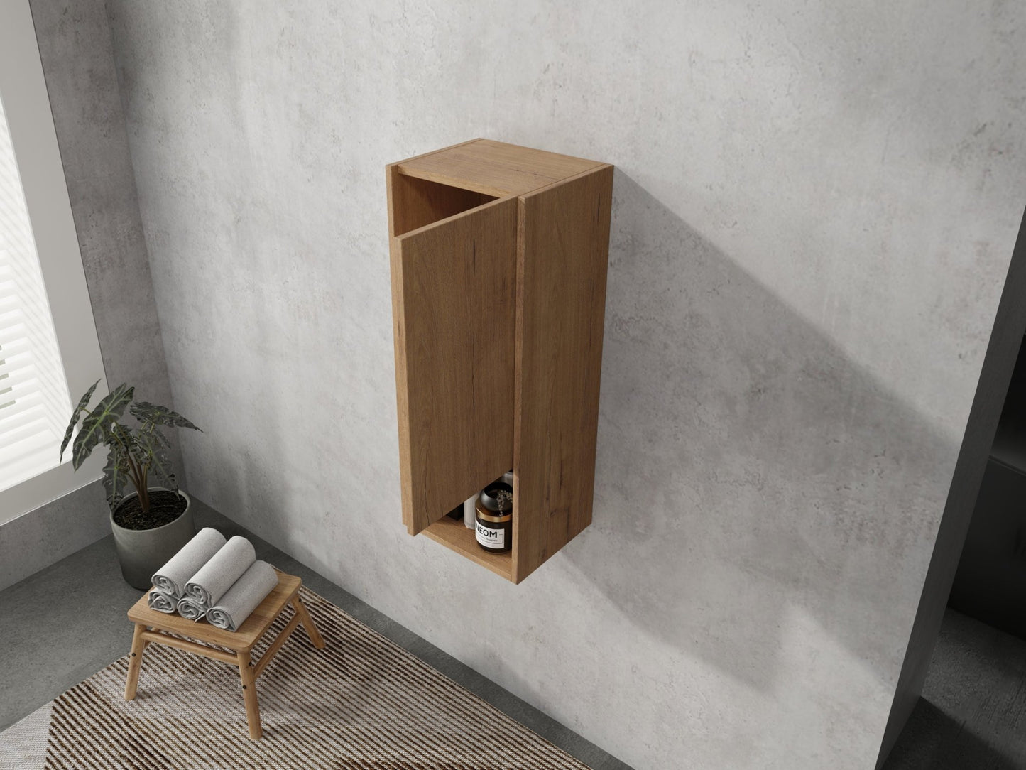 12' Bathroom Side Cabinet,Soft Close Doors,Float Mounting Design,Imitative Oak,(KD - Packing) - 1st Choice Furniture Direct