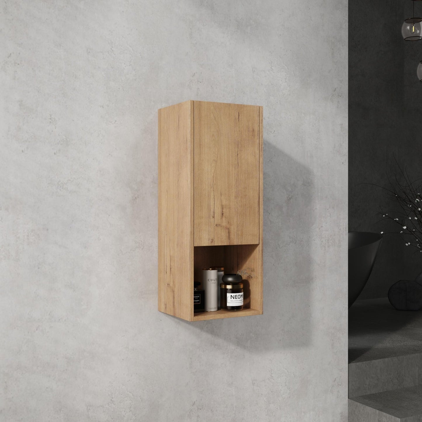 12' Bathroom Side Cabinet,Soft Close Doors,Float Mounting Design,Imitative Oak,(KD - Packing) - 1st Choice Furniture Direct