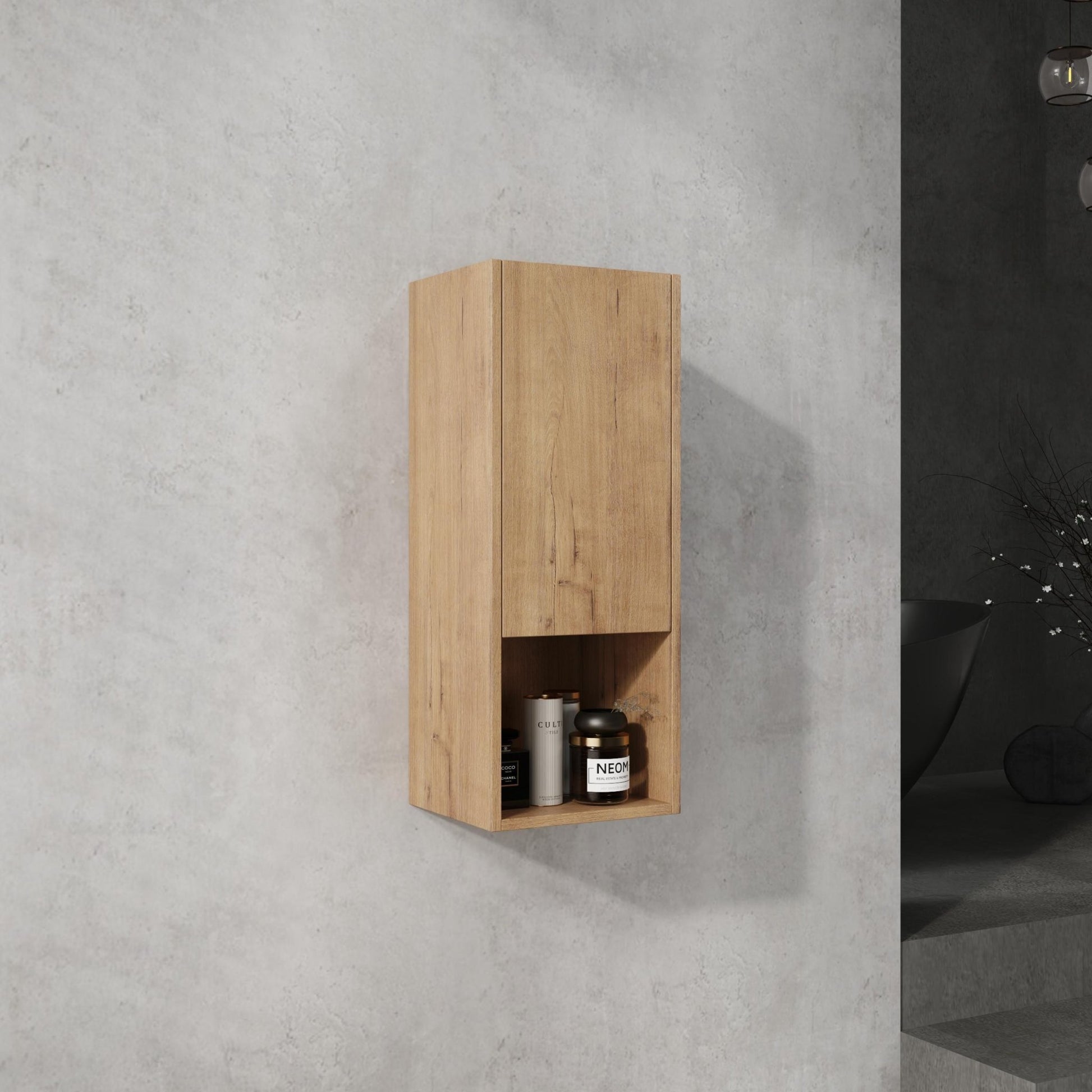 12' Bathroom Side Cabinet,Soft Close Doors,Float Mounting Design,Imitative Oak,(KD - Packing) - 1st Choice Furniture Direct