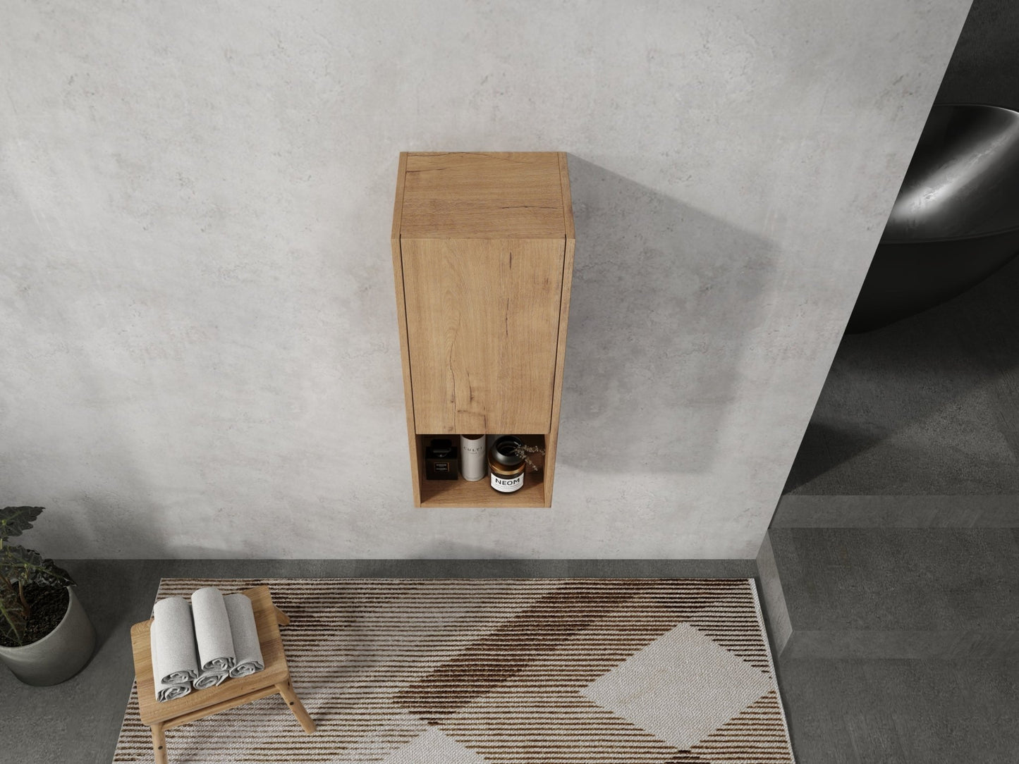 12' Bathroom Side Cabinet,Soft Close Doors,Float Mounting Design,Imitative Oak,(KD - Packing) - 1st Choice Furniture Direct