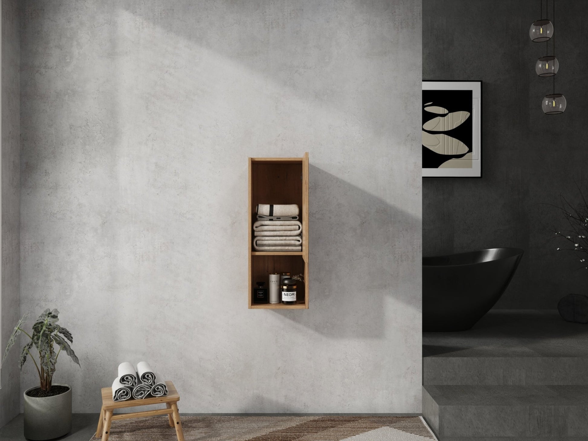 12' Bathroom Side Cabinet,Soft Close Doors,Float Mounting Design,Imitative Oak,(KD - Packing) - 1st Choice Furniture Direct