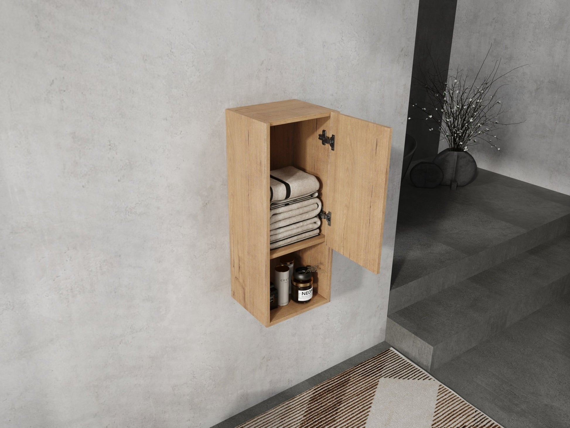 12' Bathroom Side Cabinet,Soft Close Doors,Float Mounting Design,Imitative Oak,(KD - Packing) - 1st Choice Furniture Direct