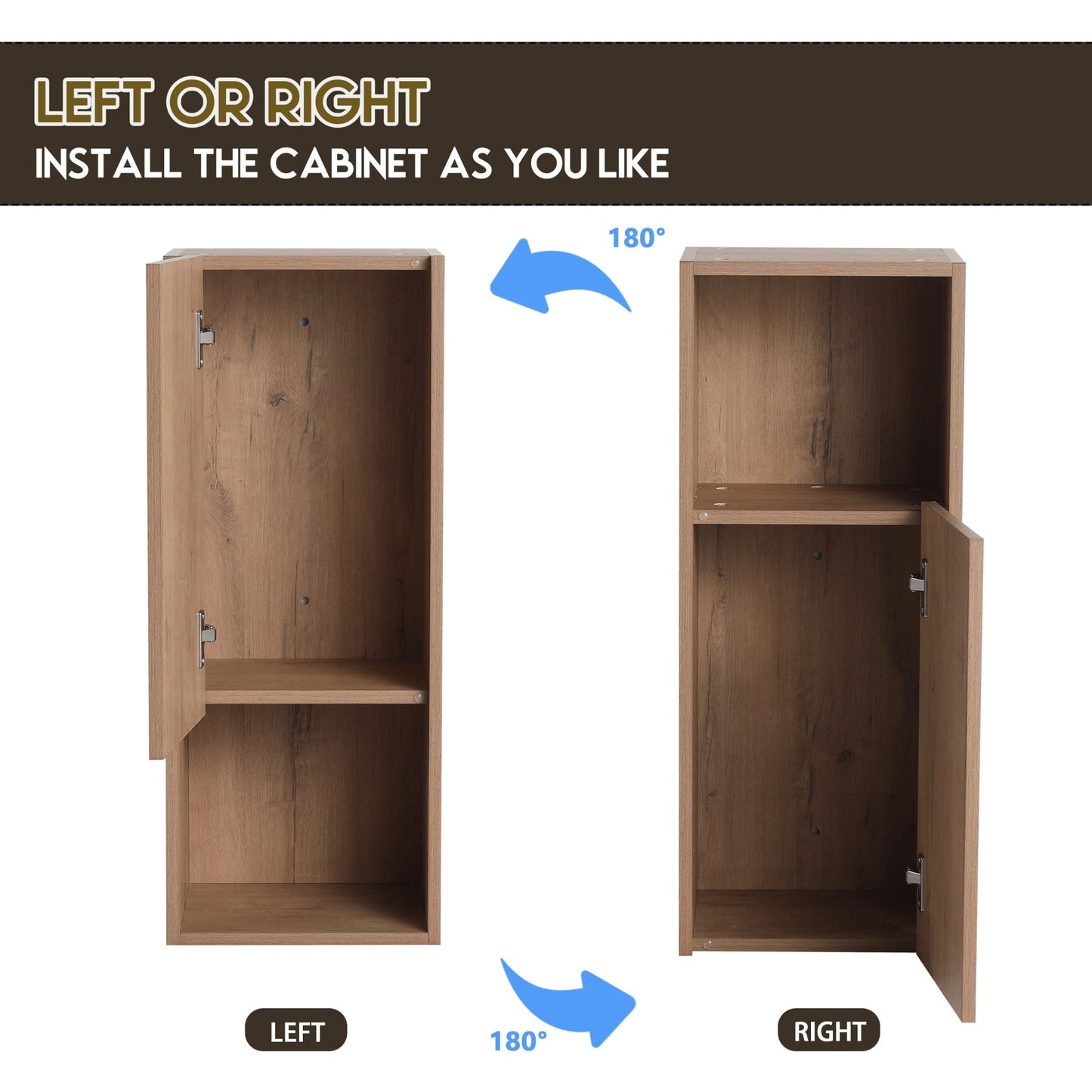 12' Bathroom Side Cabinet,Soft Close Doors,Float Mounting Design,Imitative Oak,(KD - Packing) - 1st Choice Furniture Direct