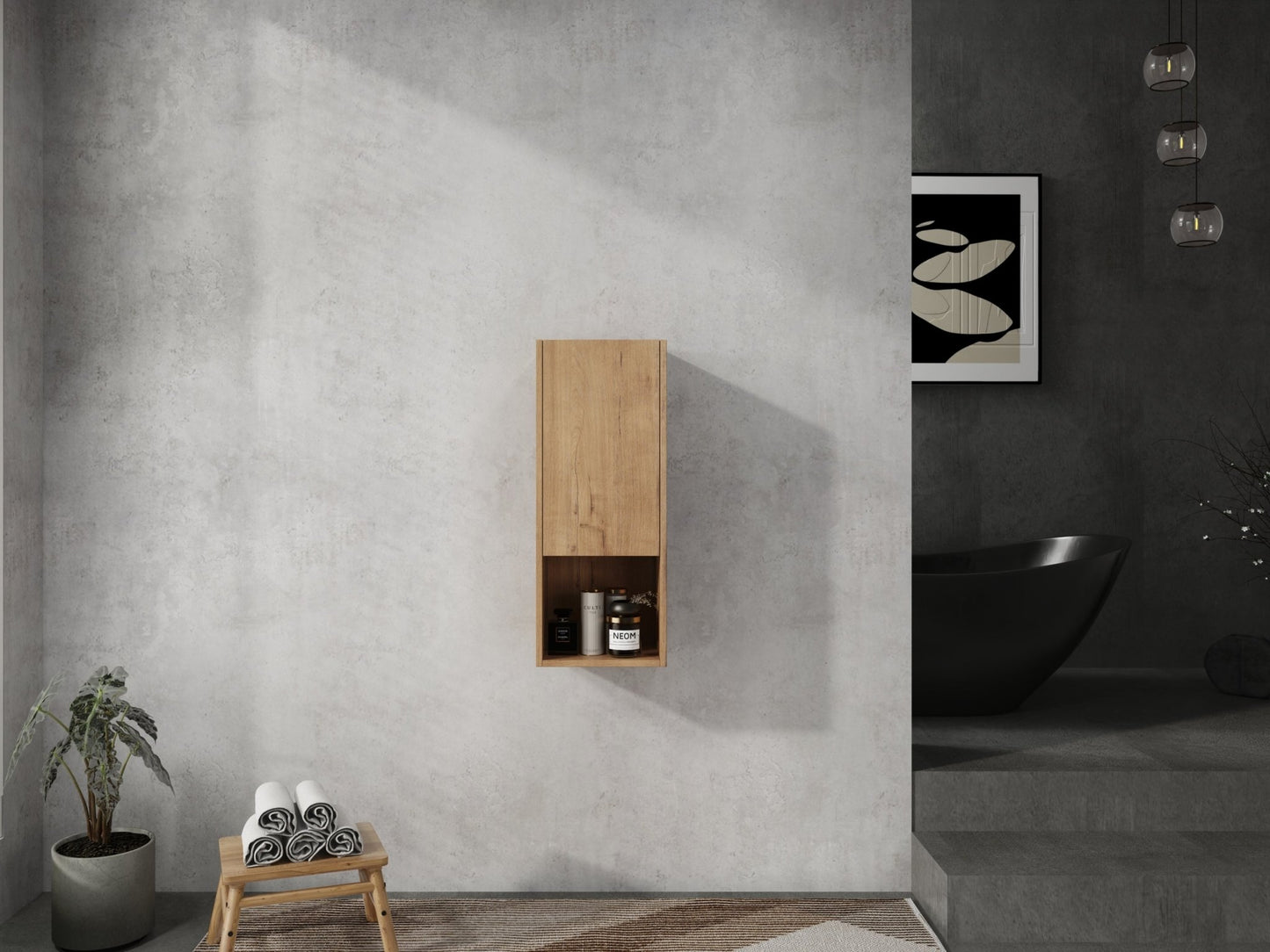 12' Bathroom Side Cabinet,Soft Close Doors,Float Mounting Design,Imitative Oak,(KD - Packing) - 1st Choice Furniture Direct