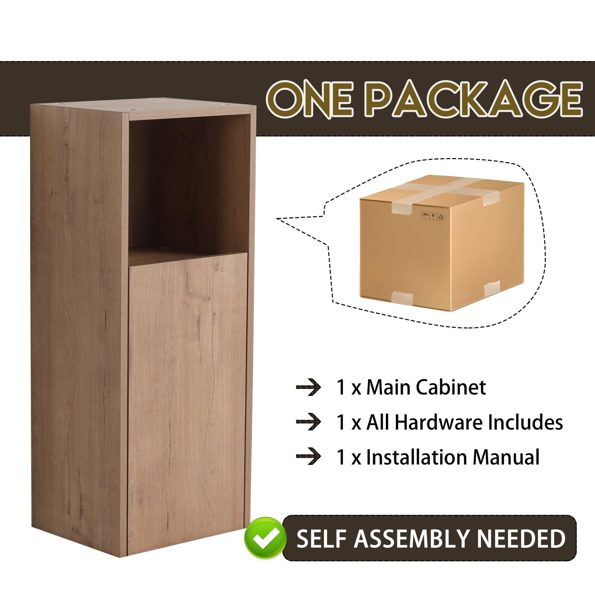 12' Bathroom Side Cabinet,Soft Close Doors,Float Mounting Design,Imitative Oak,(KD - Packing) - 1st Choice Furniture Direct