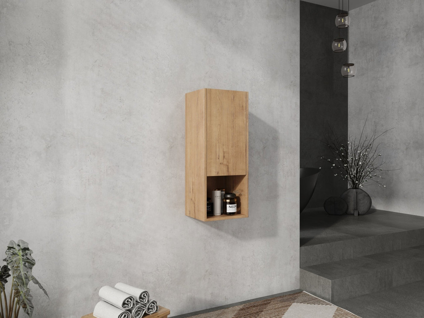 12' Bathroom Side Cabinet,Soft Close Doors,Float Mounting Design,Imitative Oak,(KD - Packing) - 1st Choice Furniture Direct