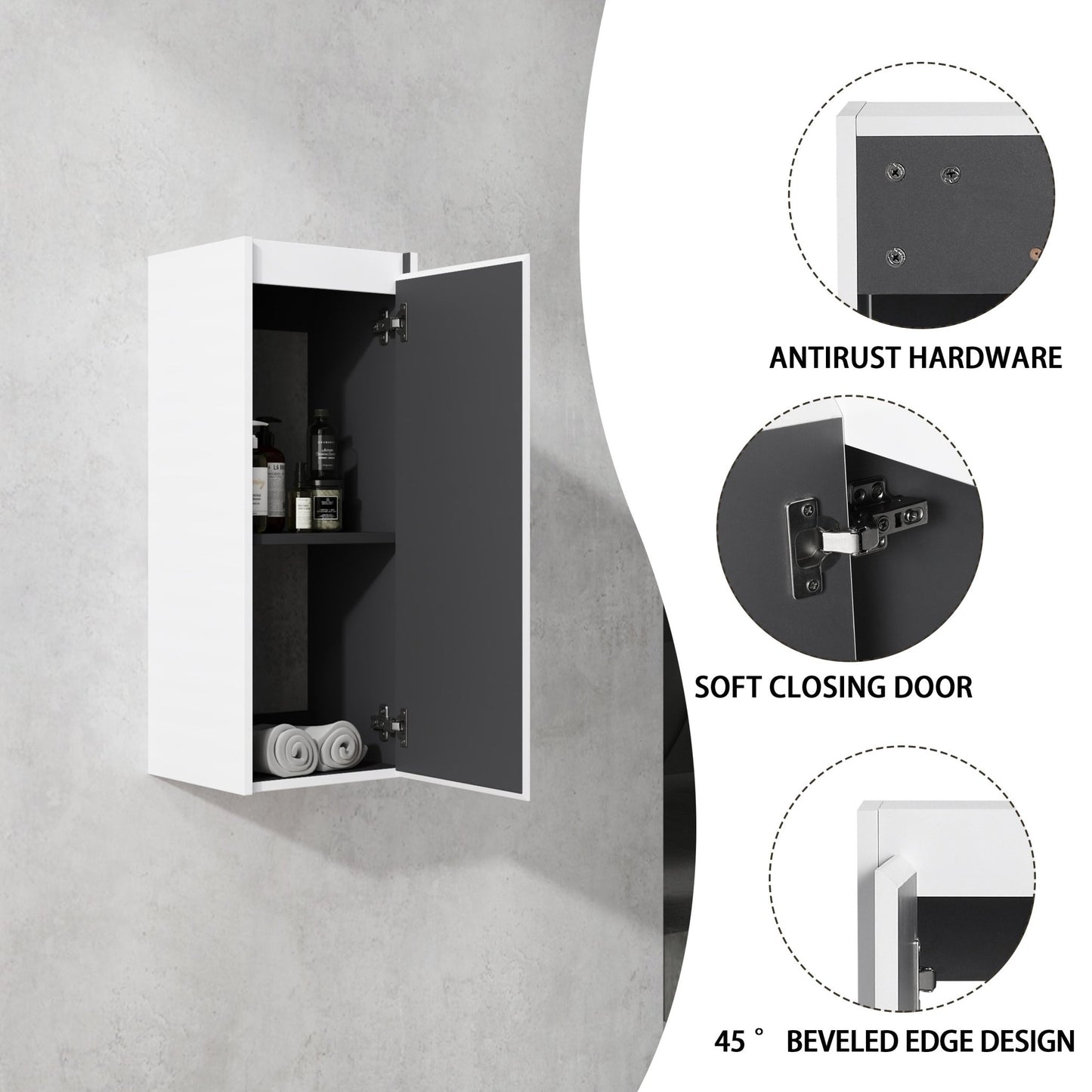 12' Bathroom Side Cabinet,Soft Close Doors,Float Mounting Design,(KD - Packing) - 1st Choice Furniture Direct