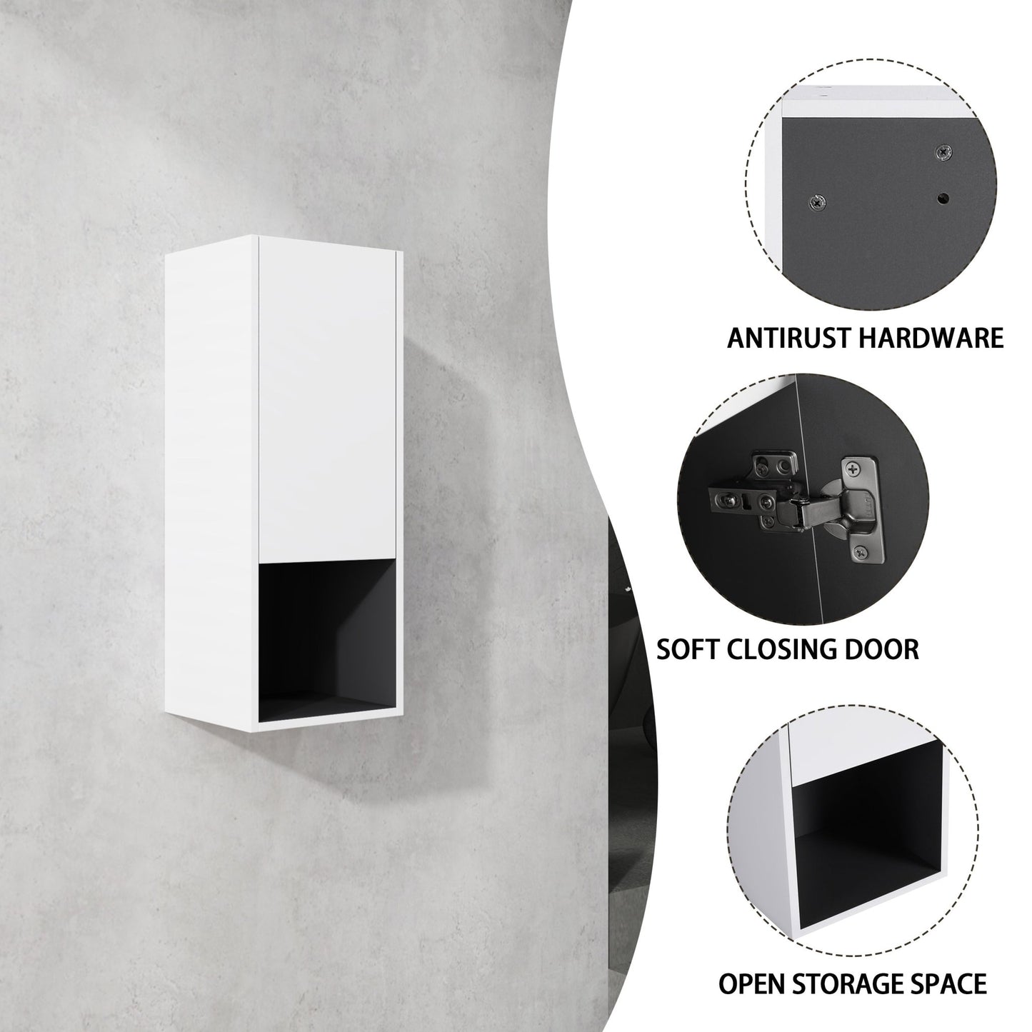 12' Bathroom Side Cabinet,Soft Close Doors,Float Mounting Design,(KD - Packing) - 1st Choice Furniture Direct