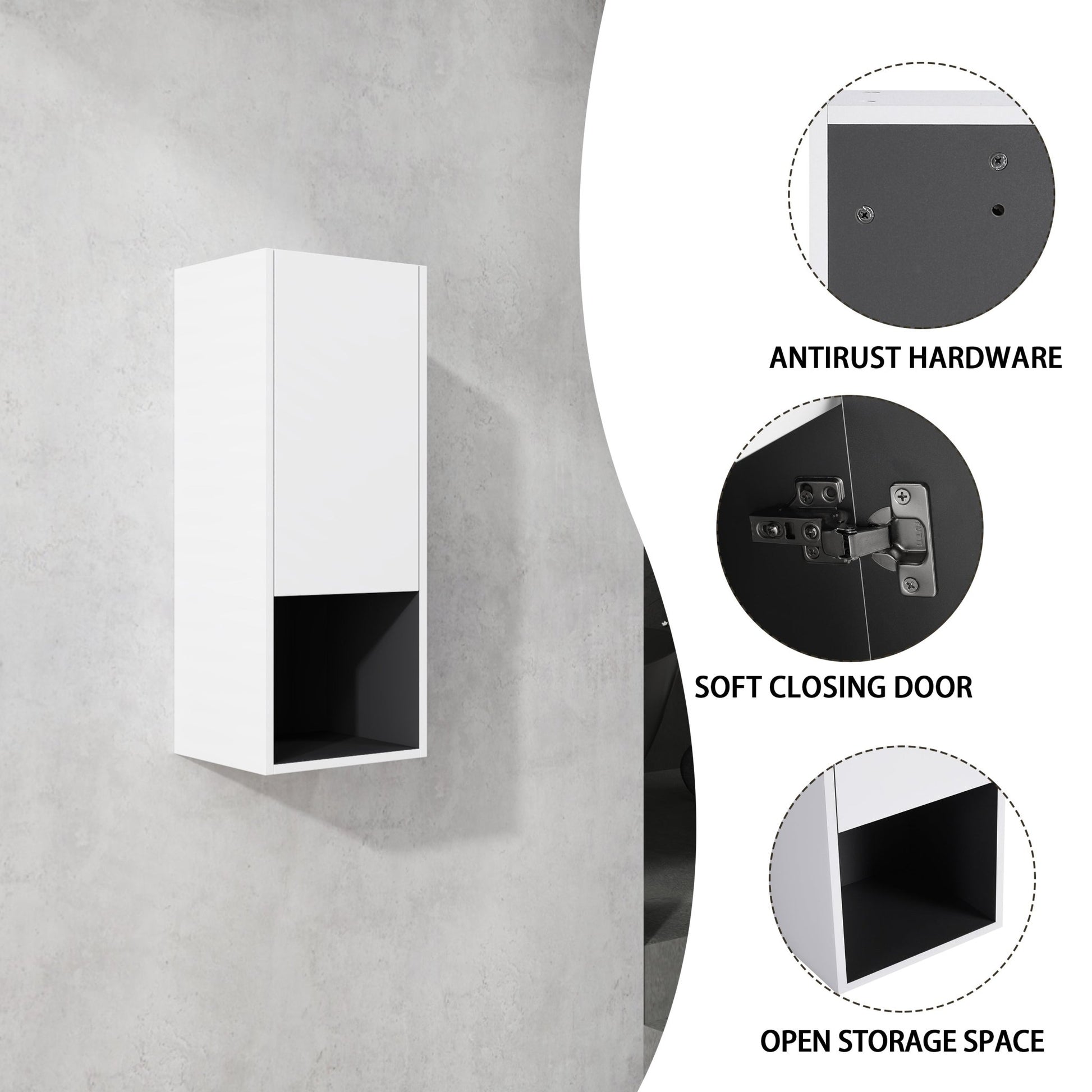 12' Bathroom Side Cabinet,Soft Close Doors,Float Mounting Design,(KD - Packing) - 1st Choice Furniture Direct