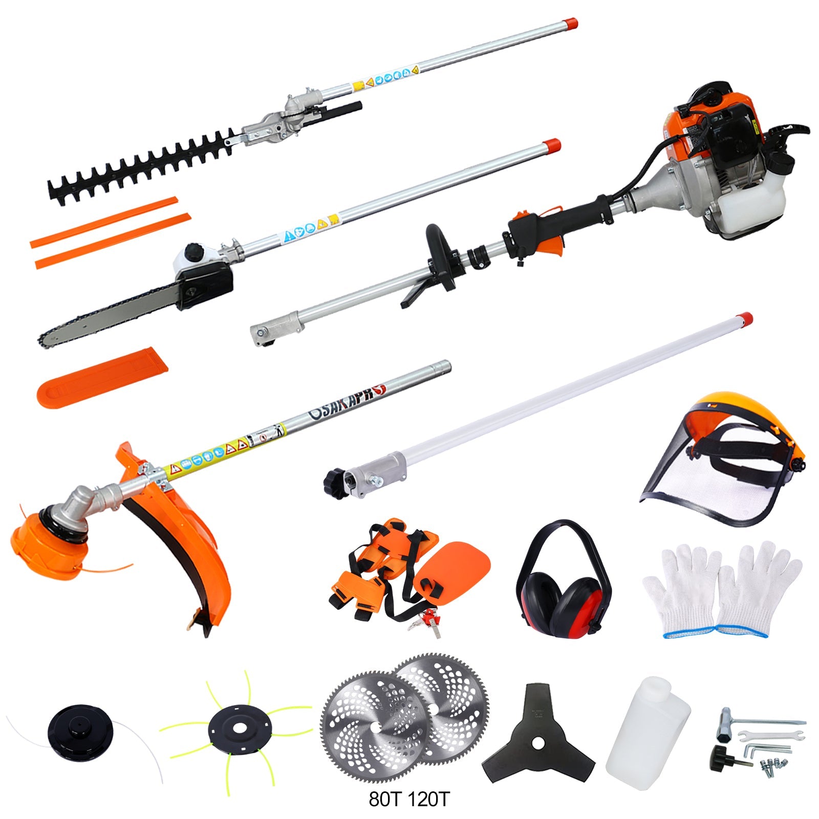 12 in 1 Multi - Functional Trimming Tool, 52CC 2 - Cycle Garden Tool System with Gas Pole Saw, Hedge Trimmer, Grass Trimmer, and Brush Cutter EPA Compliant - 1st Choice Furniture Direct