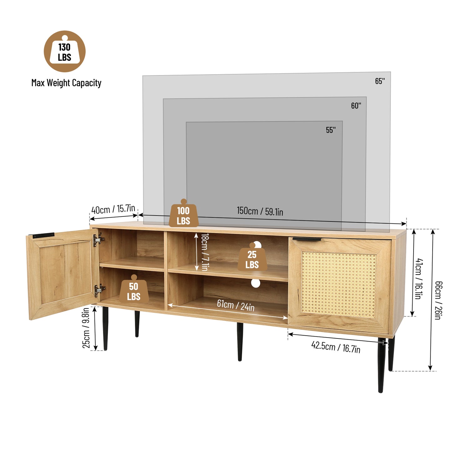 1st Choice Wooden TV Stand Console Table for TVs up to 65 Inches