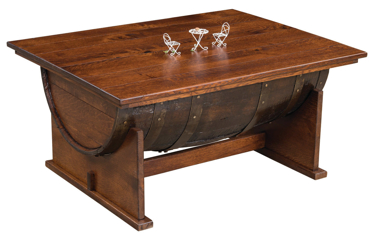 William Sheppee Handcrafted Whiskey Barrel Coffee Table Lift Top Design