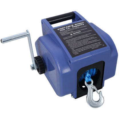 12v 3500lbs Trailer Winch,Reversible Electric Winch, for Boats up to 5000 lbs.,with synthetic rope,with extra pulley hook,power in and power out,with manual function.blue plastic casing - 1st Choice Furniture Direct