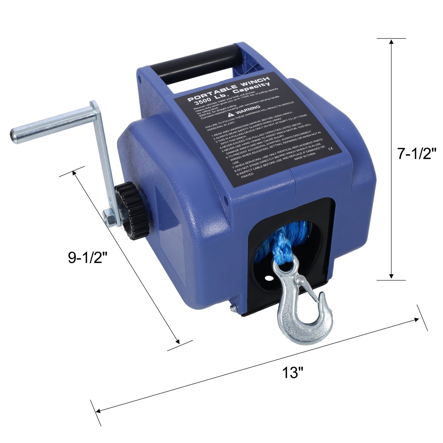12v 3500lbs Trailer Winch,Reversible Electric Winch, for Boats up to 5000 lbs.,with synthetic rope,with extra pulley hook,power in and power out,with manual function.blue plastic casing - 1st Choice Furniture Direct