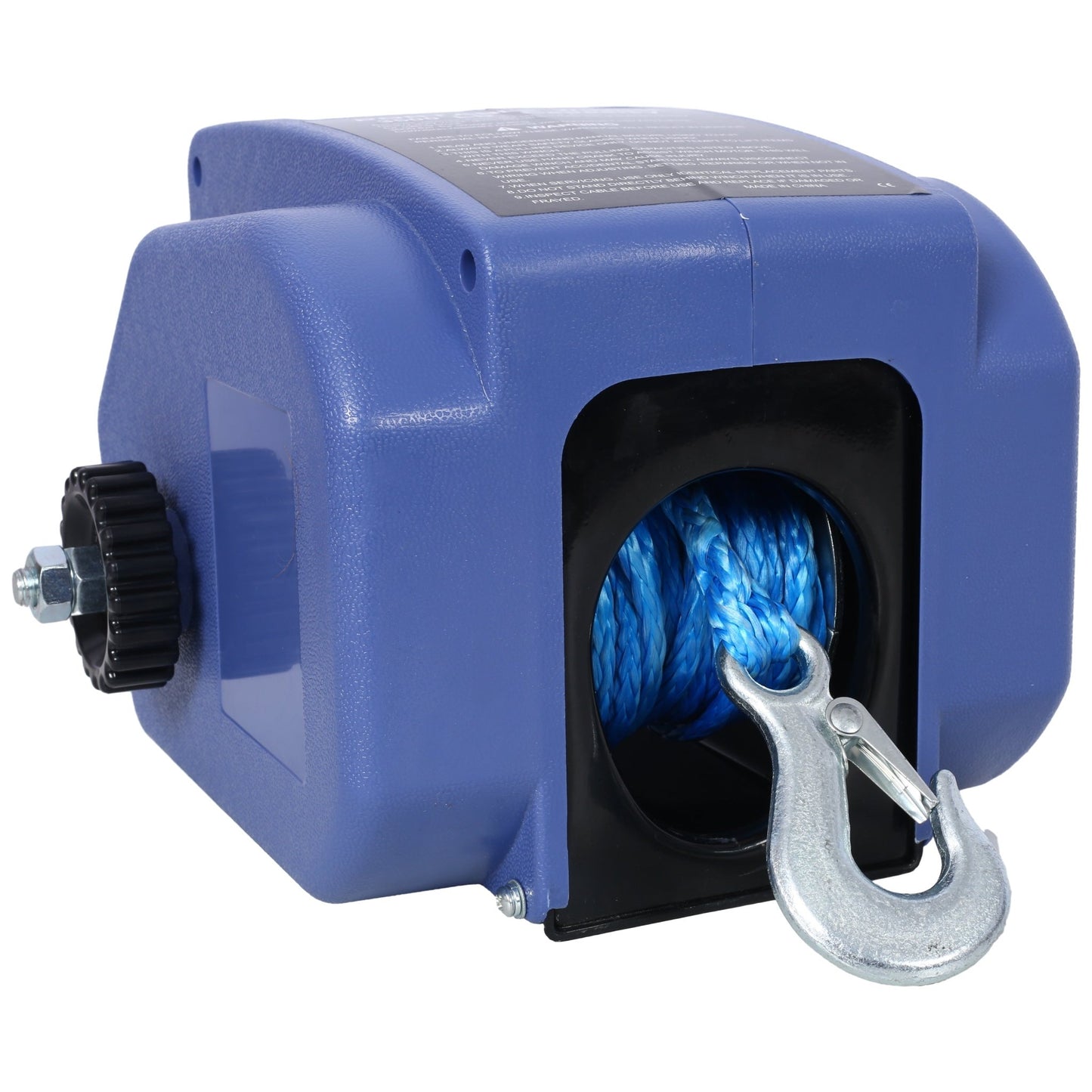 12v 3500lbs Trailer Winch,Reversible Electric Winch, for Boats up to 5000 lbs.,with synthetic rope,with extra pulley hook,power in and power out,with manual function.blue plastic casing - 1st Choice Furniture Direct