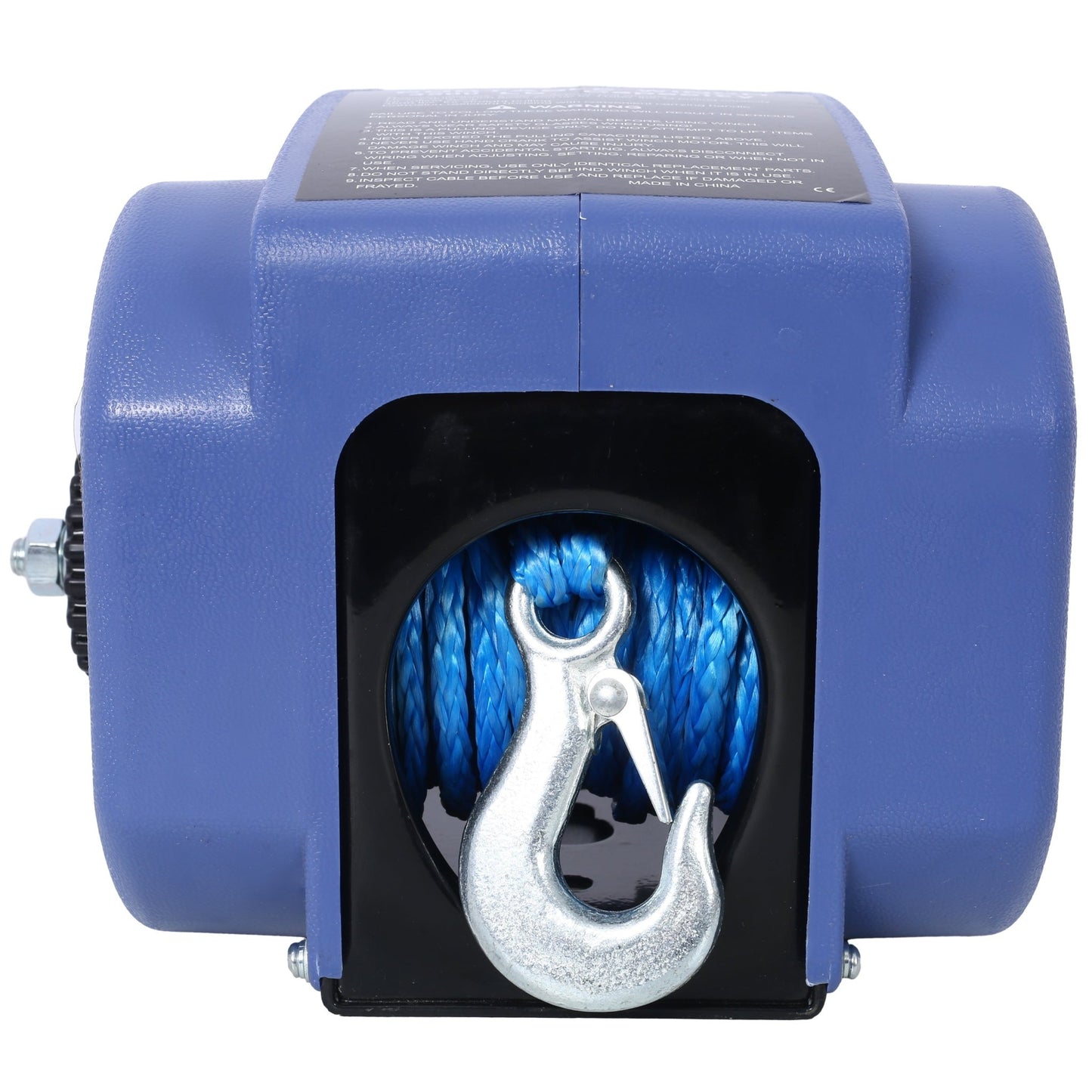 12v 3500lbs Trailer Winch,Reversible Electric Winch, for Boats up to 5000 lbs.,with synthetic rope,with extra pulley hook,power in and power out,with manual function.blue plastic casing - 1st Choice Furniture Direct