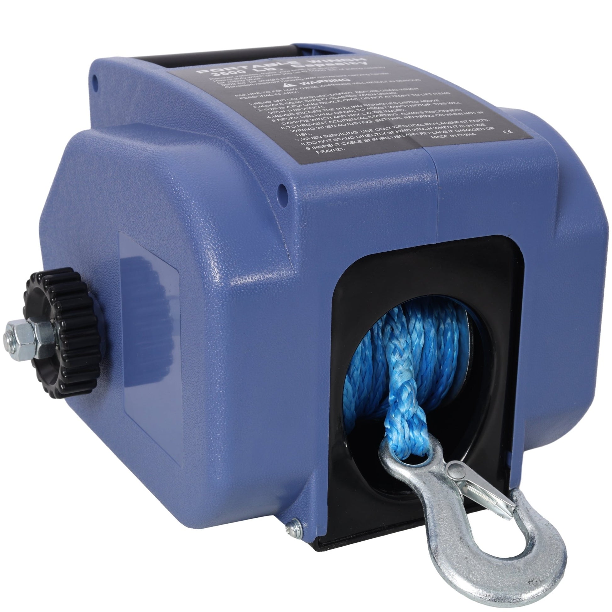 12v 3500lbs Trailer Winch,Reversible Electric Winch, for Boats up to 5000 lbs.,with synthetic rope,with extra pulley hook,power in and power out,with manual function.blue plastic casing - 1st Choice Furniture Direct