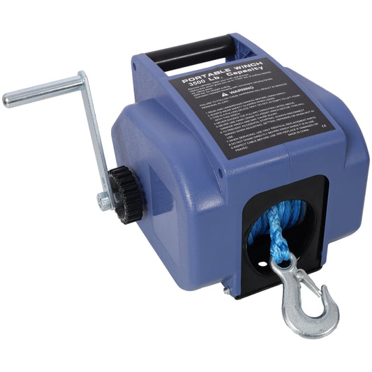 12v 3500lbs Trailer Winch,Reversible Electric Winch, for Boats up to 5000 lbs.,with synthetic rope,with extra pulley hook,power in and power out,with manual function.blue plastic casing - 1st Choice Furniture Direct
