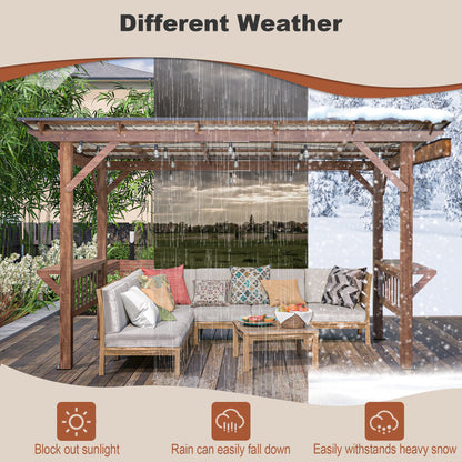 13’ Wooden Grill Gazebo Pergola with Metal Roof & Bar Counters | Outdoor BBQ Shelter with Lights - 1st Choice Furniture Direct