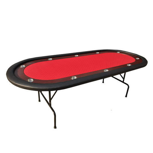 96' Light Series Foldable Poker Table with Wooden Racetrack Felt Stainless Legs Cup Holders Red