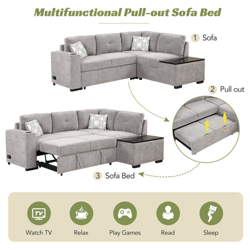 1st Choice Reversible Sectional Pull-Out Sofa Bed L-Shaped Corner Sofa Couch