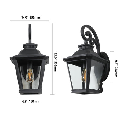14' Outdoor Wall Lanterns 2 - Pack, Black Waterproof Wall Sconce with Clear Glass Panels, Vintage Exterior Light Fixture for Porch, Patio, Garden, and Doorway (Bulb Not Included) - 1st Choice Furniture Direct