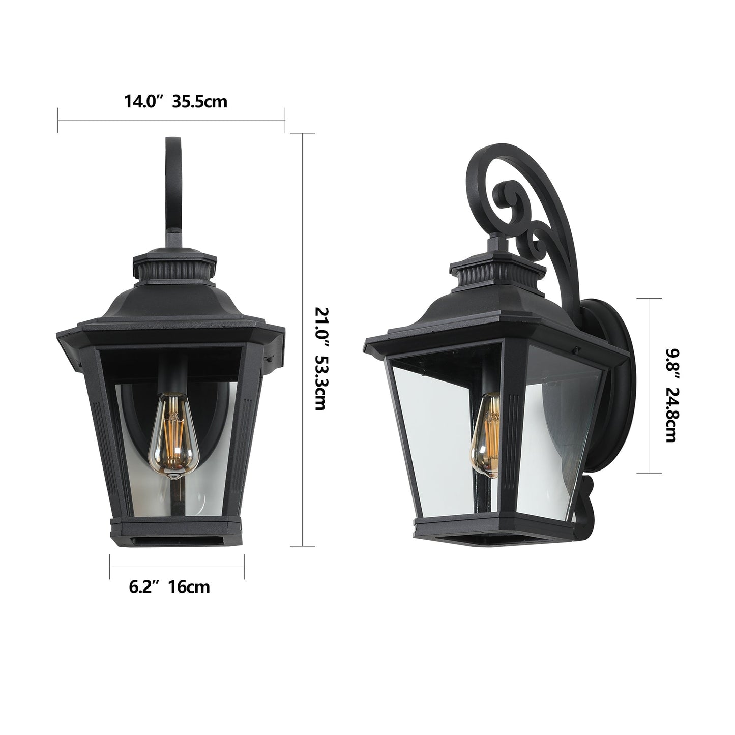 14' Outdoor Wall Lanterns 2 - Pack, Black Waterproof Wall Sconce with Clear Glass Panels, Vintage Exterior Light Fixture for Porch, Patio, Garden, and Doorway (Bulb Not Included) - 1st Choice Furniture Direct