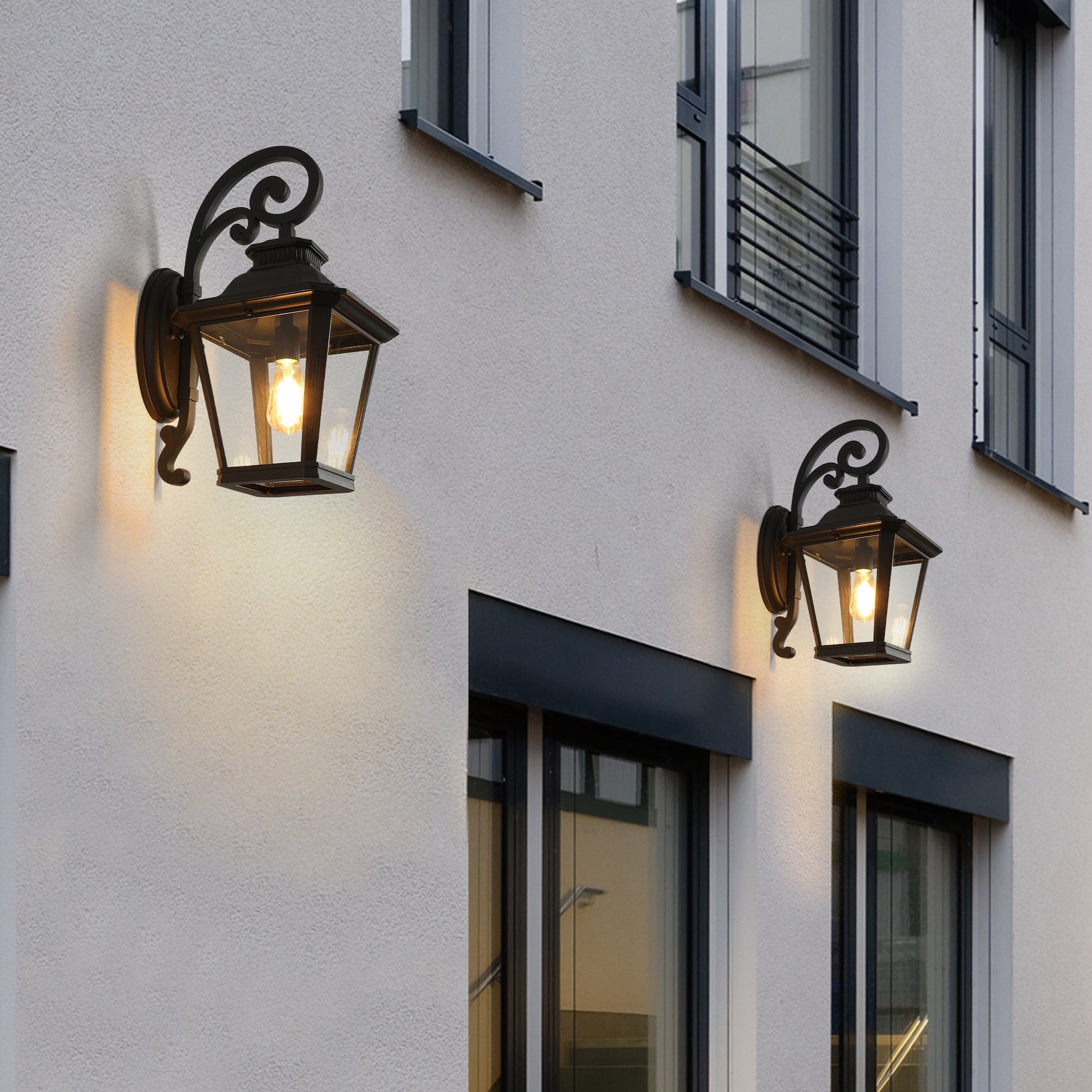 14' Outdoor Wall Lanterns 2 - Pack, Black Waterproof Wall Sconce with Clear Glass Panels, Vintage Exterior Light Fixture for Porch, Patio, Garden, and Doorway (Bulb Not Included) - 1st Choice Furniture Direct
