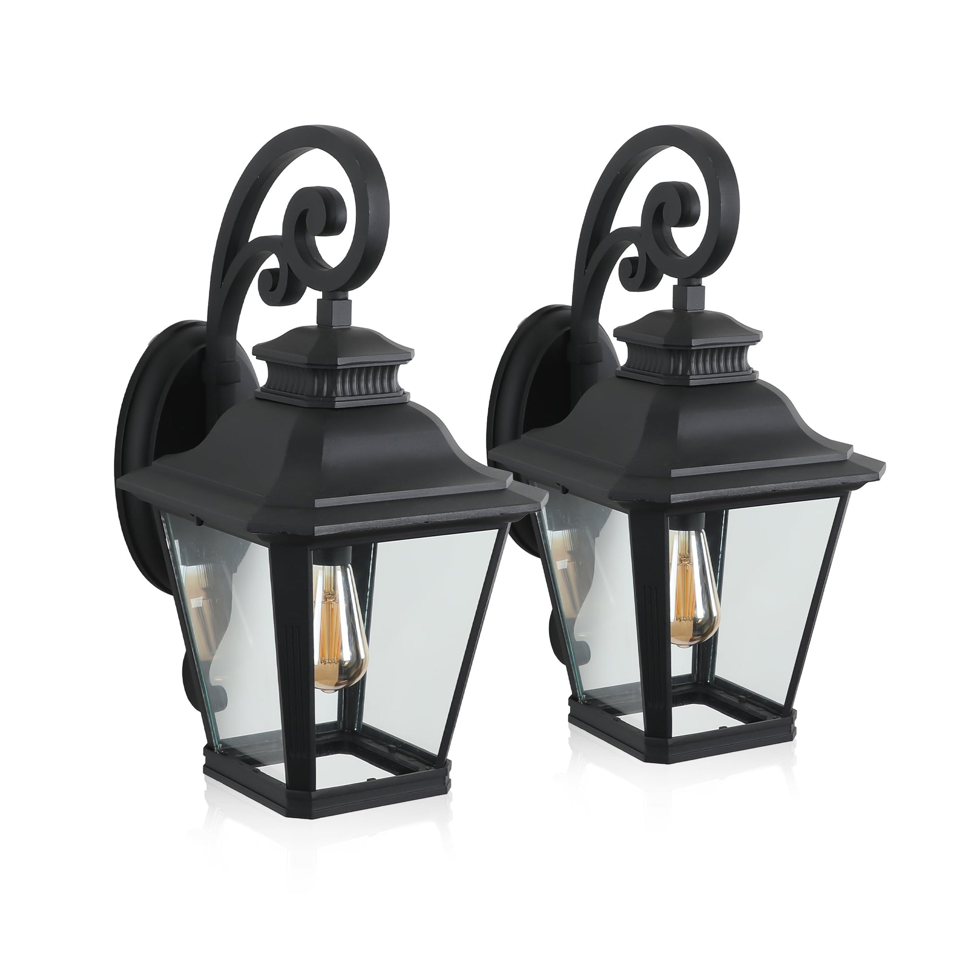 14' Outdoor Wall Lanterns 2 - Pack, Black Waterproof Wall Sconce with Clear Glass Panels, Vintage Exterior Light Fixture for Porch, Patio, Garden, and Doorway (Bulb Not Included) - 1st Choice Furniture Direct