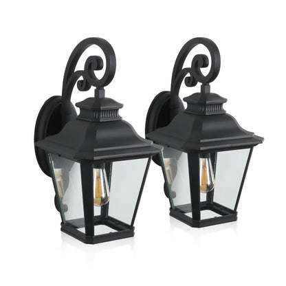 14' Outdoor Wall Lanterns 2 - Pack, Black Waterproof Wall Sconce with Clear Glass Panels, Vintage Exterior Light Fixture for Porch, Patio, Garden, and Doorway (Bulb Not Included) - 1st Choice Furniture Direct