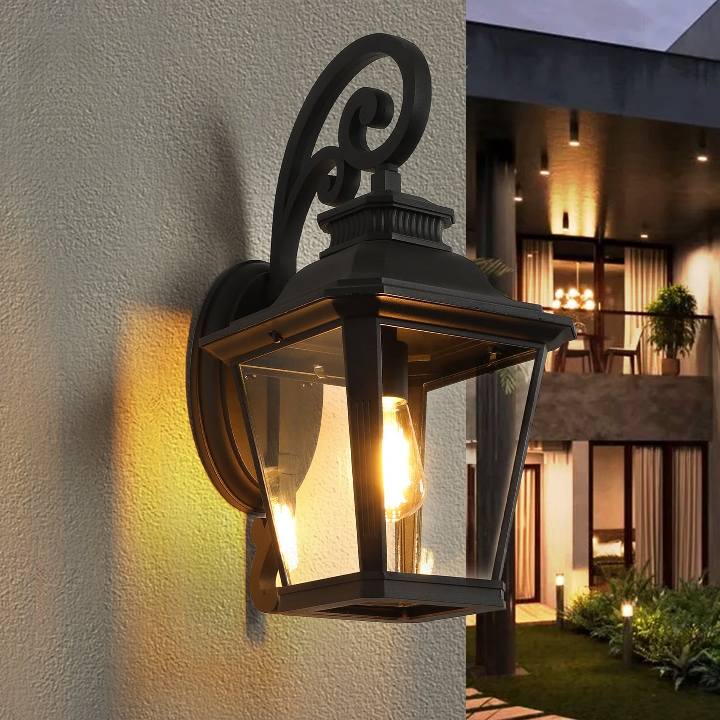14' Outdoor Wall Lanterns 2 - Pack, Black Waterproof Wall Sconce with Clear Glass Panels, Vintage Exterior Light Fixture for Porch, Patio, Garden, and Doorway (Bulb Not Included) - 1st Choice Furniture Direct
