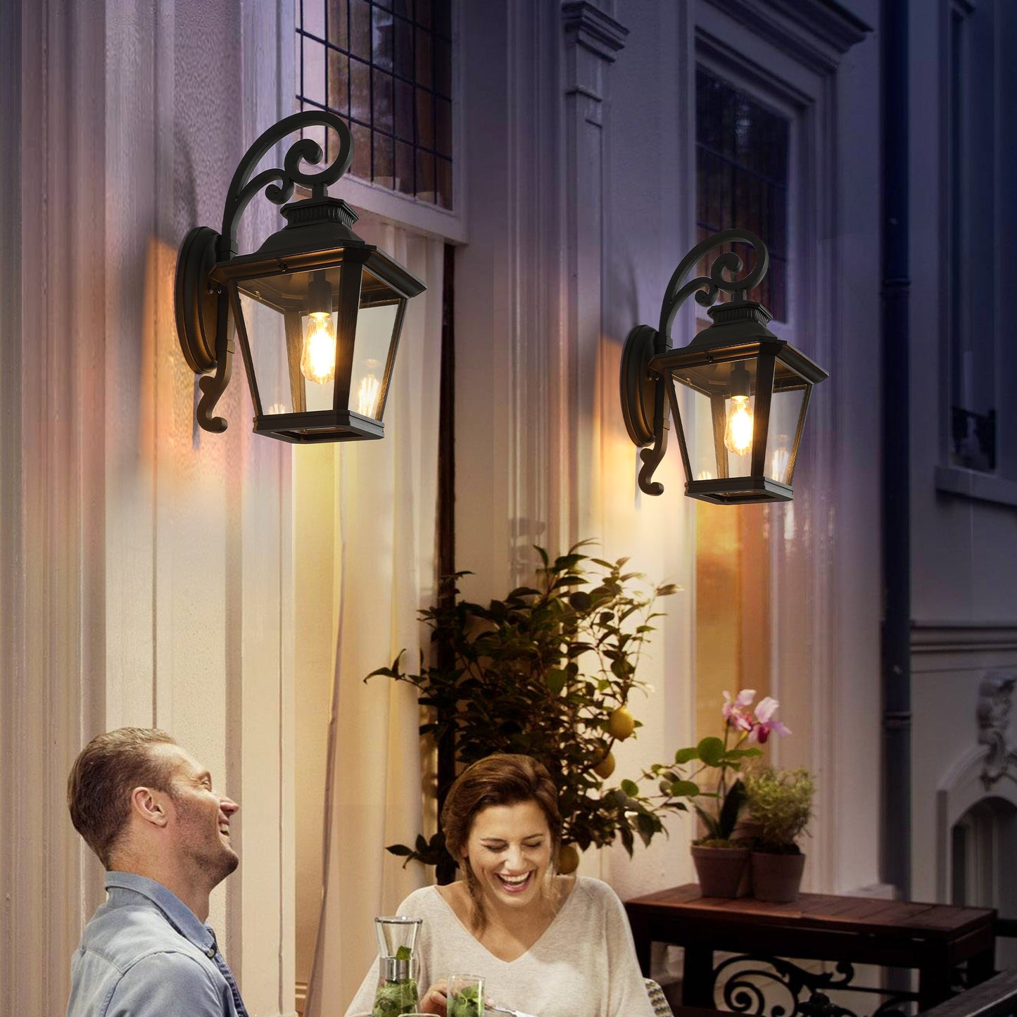 14' Outdoor Wall Lanterns 2 - Pack, Black Waterproof Wall Sconce with Clear Glass Panels, Vintage Exterior Light Fixture for Porch, Patio, Garden, and Doorway (Bulb Not Included) - 1st Choice Furniture Direct