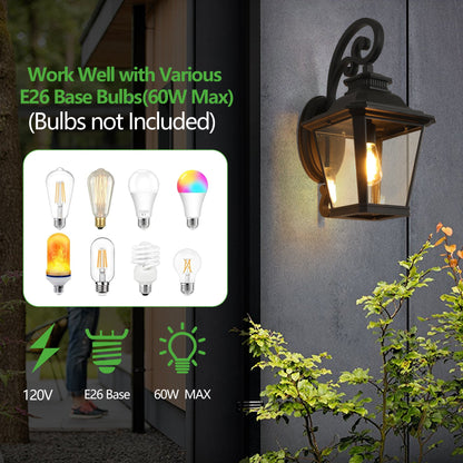 14' Outdoor Wall Lanterns 2 - Pack, Black Waterproof Wall Sconce with Clear Glass Panels, Vintage Exterior Light Fixture for Porch, Patio, Garden, and Doorway (Bulb Not Included) - 1st Choice Furniture Direct