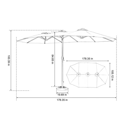 14.8 Ft Double Sided Outdoor Umbrella Rectangular Large with Crank ( Dark green)(No Base) - 1st Choice Furniture Direct