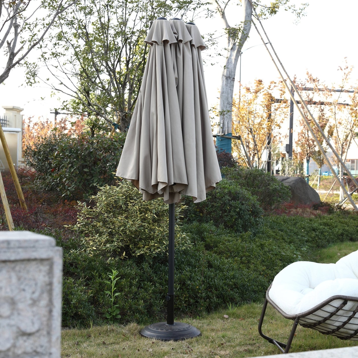 14.8 Ft Double Sided Outdoor Umbrella Rectangular Large with Crank ( khaki )(No Base) - 1st Choice Furniture Direct