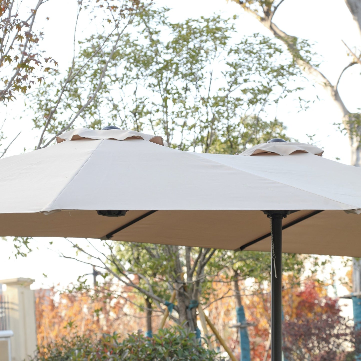 14.8 Ft Double Sided Outdoor Umbrella Rectangular Large with Crank ( khaki )(No Base) - 1st Choice Furniture Direct