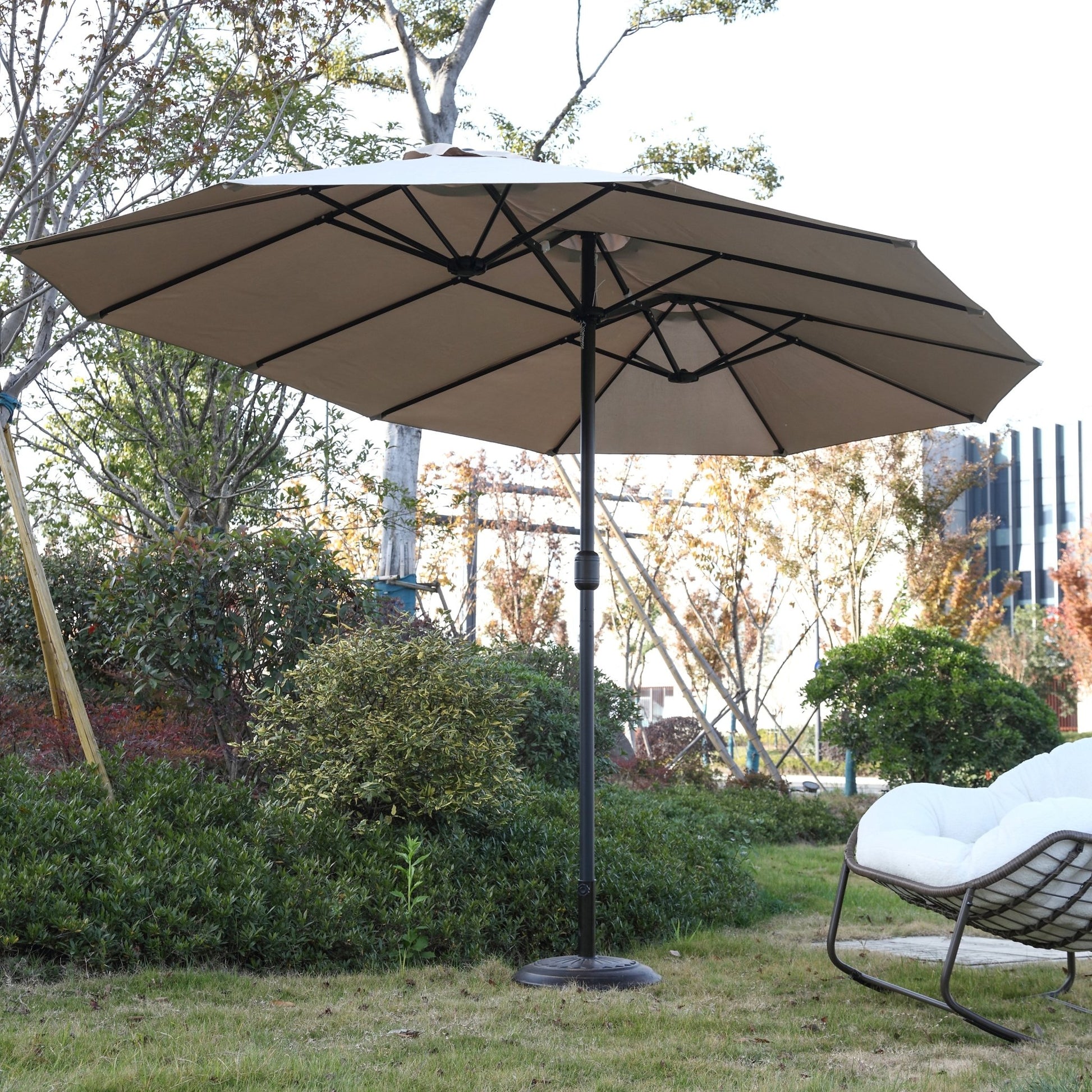 14.8 Ft Double Sided Outdoor Umbrella Rectangular Large with Crank ( khaki )(No Base) - 1st Choice Furniture Direct