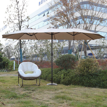 14.8 Ft Double Sided Outdoor Umbrella Rectangular Large with Crank ( khaki )(No Base) - 1st Choice Furniture Direct