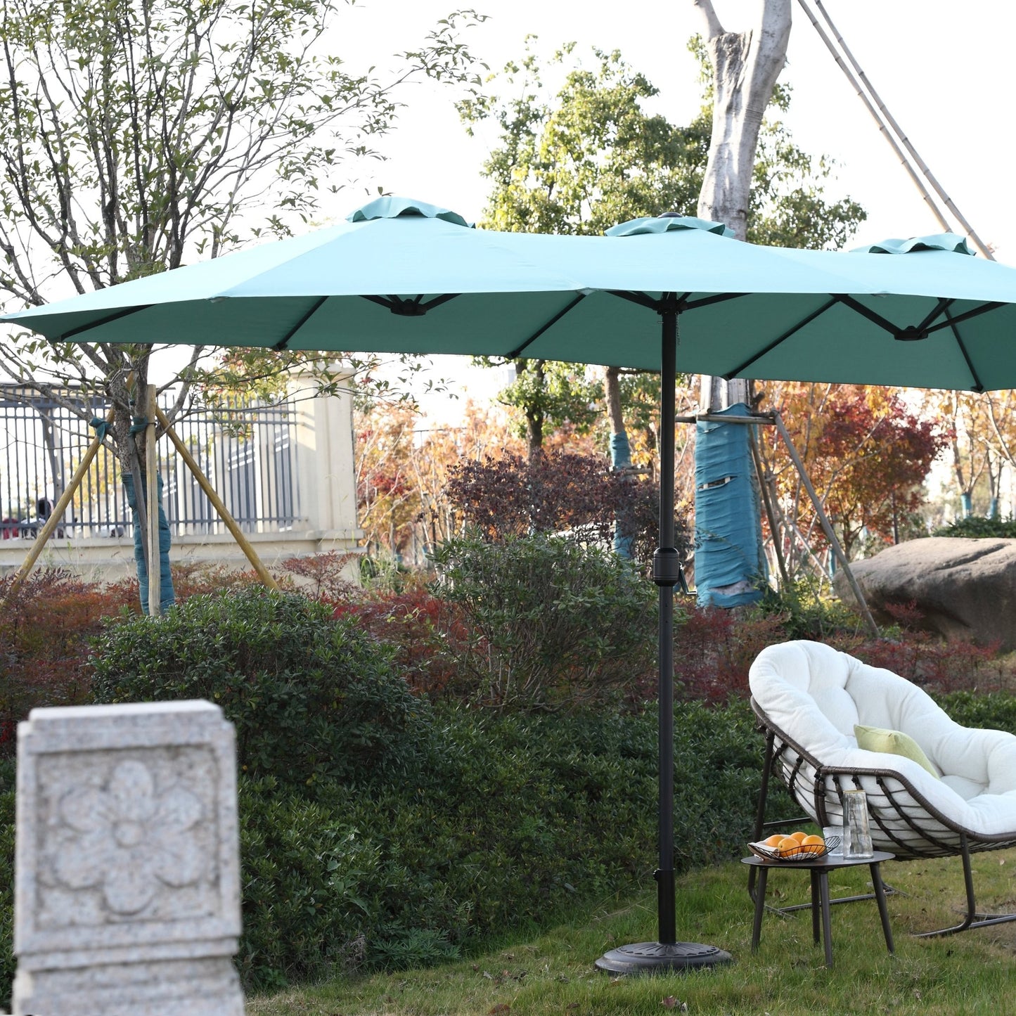 14.8 Ft Double Sided Outdoor Umbrella Rectangular Large with Crank ( Light green )(No Base) - 1st Choice Furniture Direct