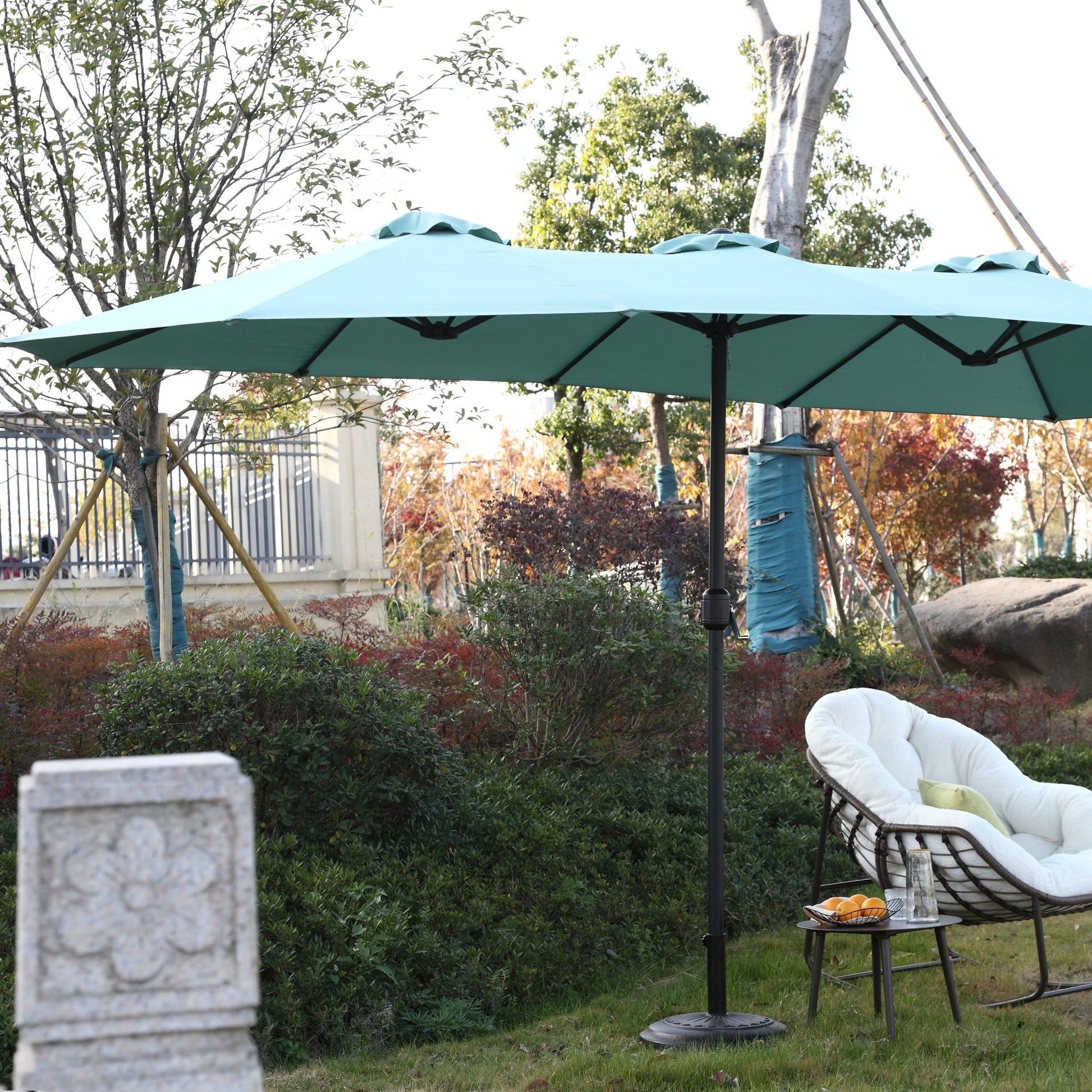 14.8 Ft Double Sided Outdoor Umbrella Rectangular Large with Crank ( Light green )(No Base) - 1st Choice Furniture Direct