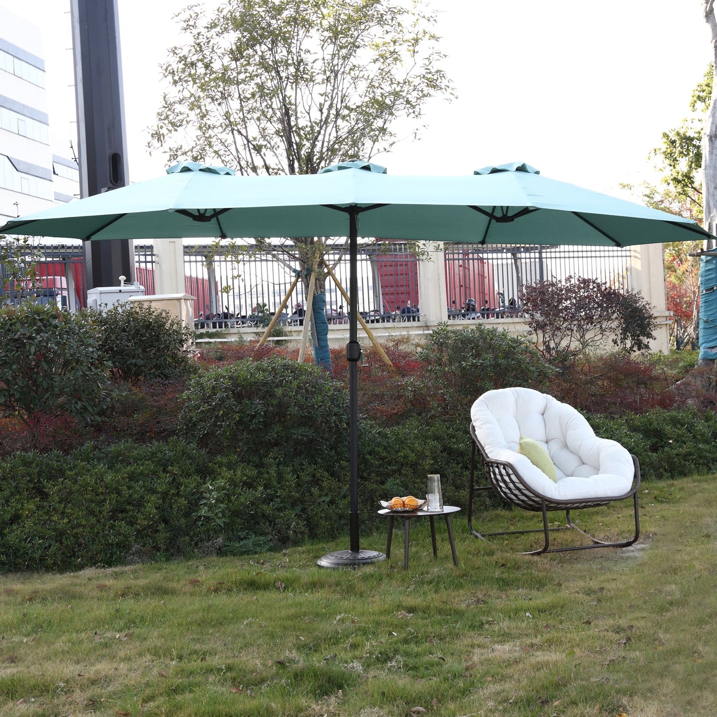 14.8 Ft Double Sided Outdoor Umbrella Rectangular Large with Crank ( Light green )(No Base) - 1st Choice Furniture Direct