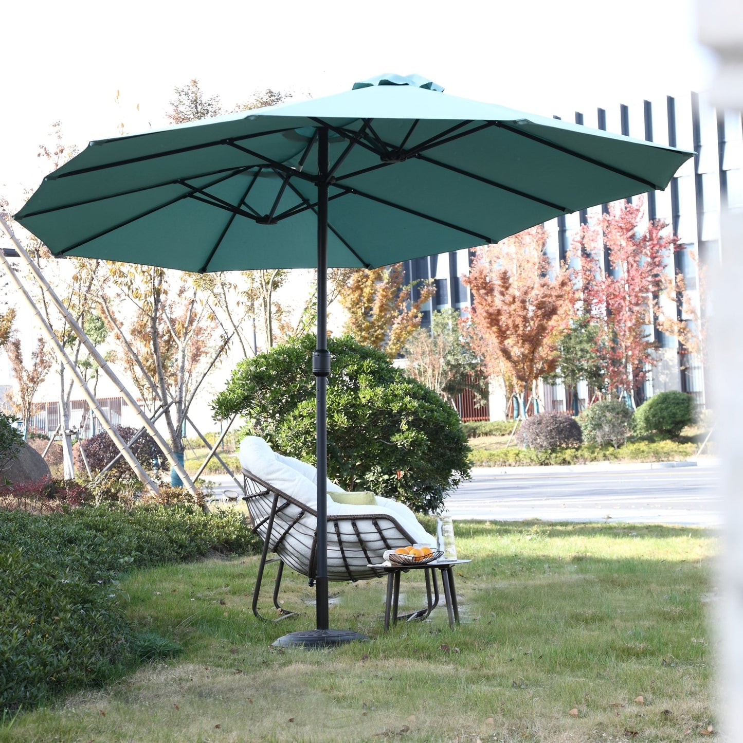 14.8 Ft Double Sided Outdoor Umbrella Rectangular Large with Crank ( Light green )(No Base) - 1st Choice Furniture Direct