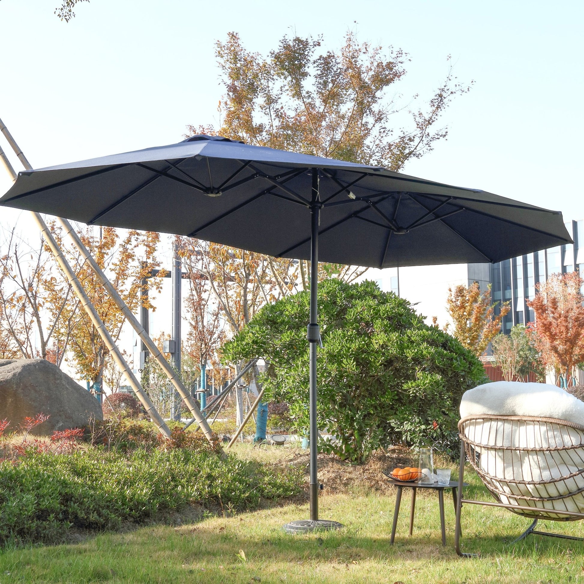14.8 Ft Double Sided Outdoor Umbrella Rectangular Large with Crank ( Navy blue )(No Base) - 1st Choice Furniture Direct